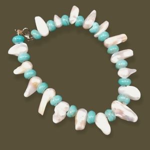 Hand Crafted Turquoise and Freshwater Pearl Beaded Bracelet